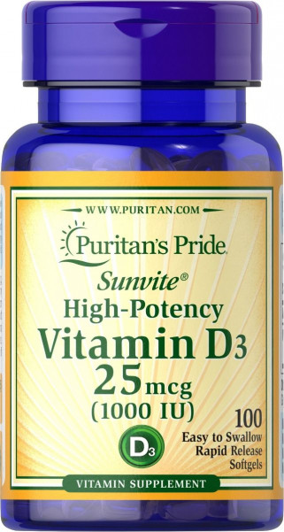 Vitamin D3 25 mcg (1000 UI) 100 Softgels